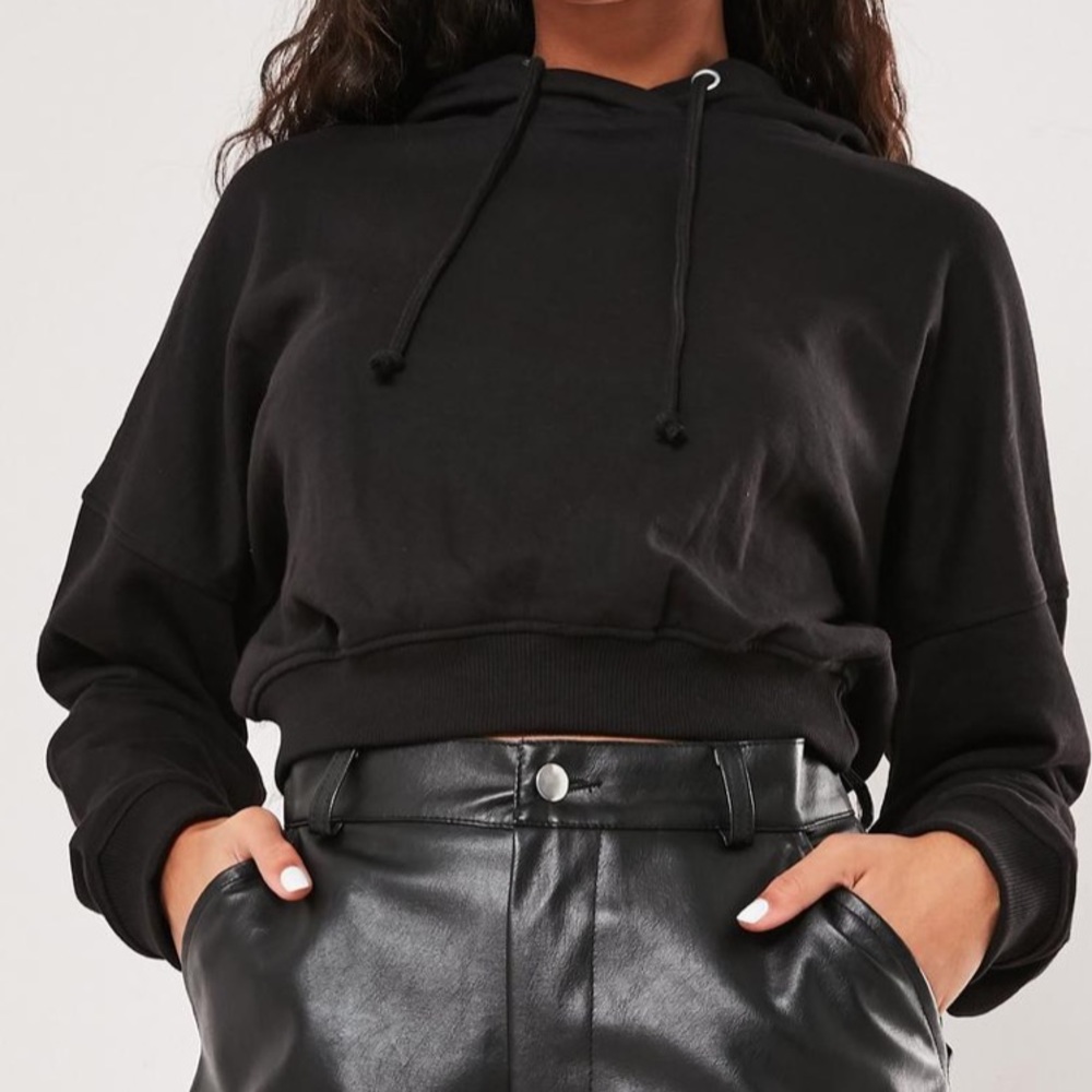 Missguided black cropped hoodie